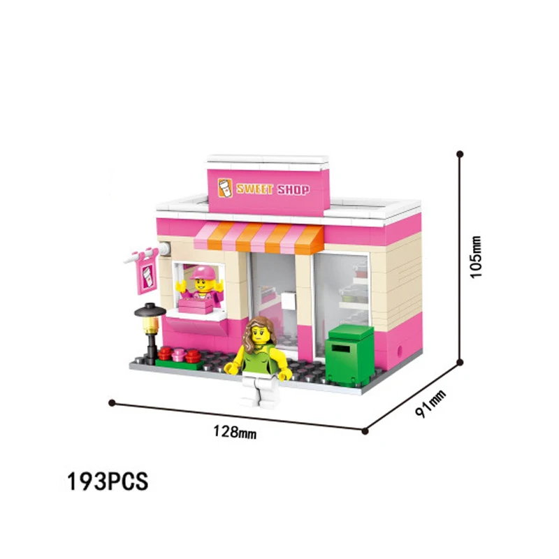 candy shop Вид на улицу города конфеты звезда Кофейня магазин Mcdonalds Ресторан удобство apple магазин стек блок фигурки кирпичи игрушки коллекция - Цвет: candy shop