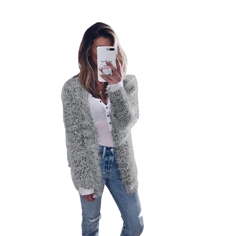 Women Autumn Winter Grey Wool Overcoat Warm Outerwear Pink Fur Coat Turn Down Collar Long Sleeve Cardigan Female Outwear |