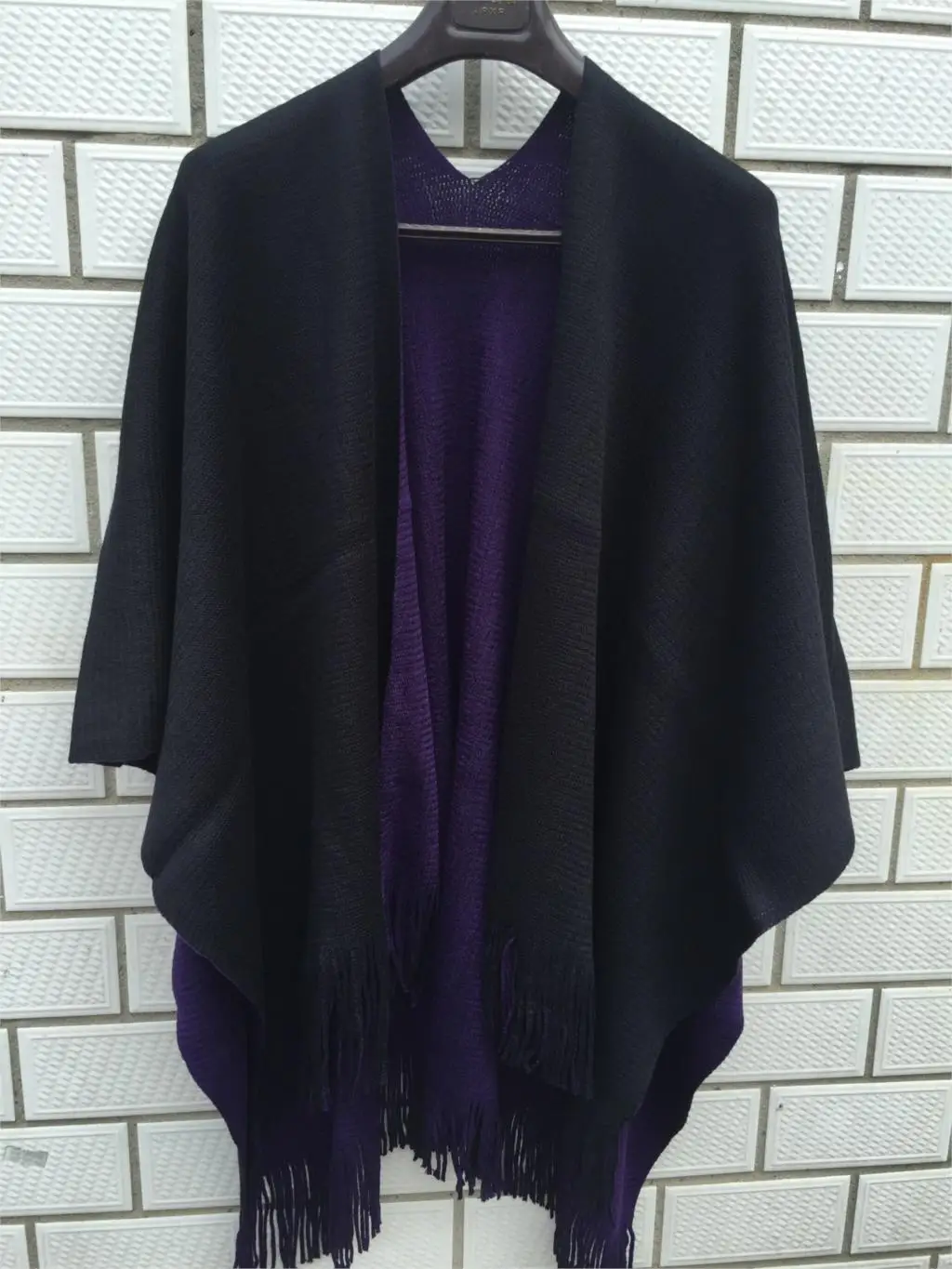 black purple Гарантия качества негабаритный Реверсивный обратный Женский Зимний вязаный кашемировый Пончо Накидки шаль кардиганы свитер пальто C-008 - Цвет: black purple