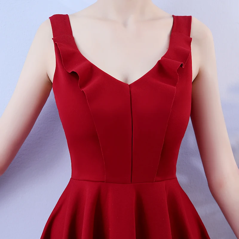 Милое короткое платье подружки невесты с v образным вырезом бордовые платья для