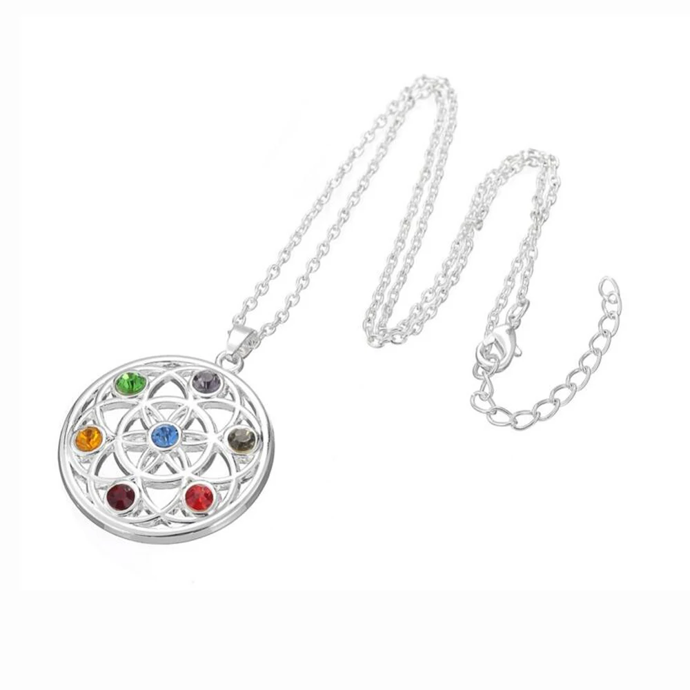 Цветок жизни и Бесконечность Будды перо 7 ЧАКРА КРИСТАЛЛ символ кулон буддийские