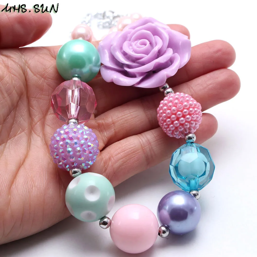 MHS.SUN Newest fashion baby flower beads necklace cute bubblegum chunky for kids girls jewelry chain 1pc | Украшения и аксессуары