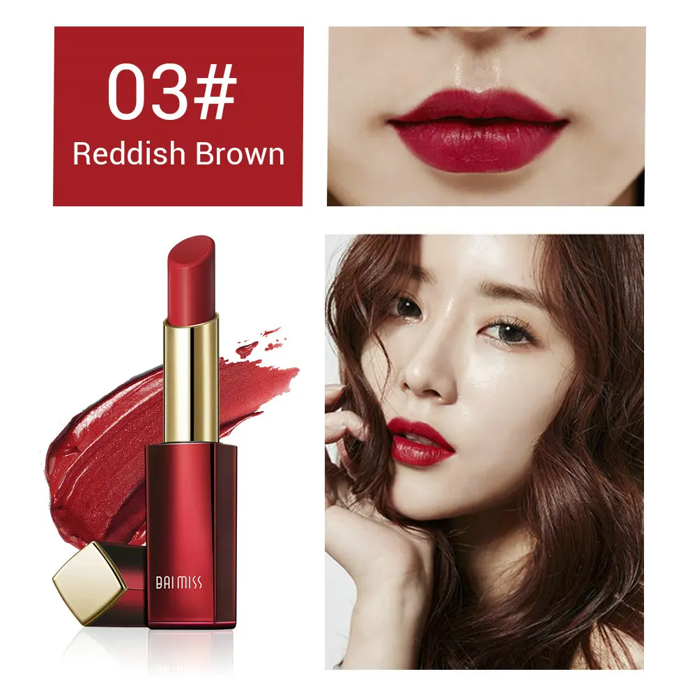 03 Reddish Brown Матовая бархатная губная помада BAIMISS, основа для макияжа, водостойкая, стойкая Красная губная помада, Косметика для макияжа, высокое качество, подарки для женщин - Цвет: 03 Reddish Brown