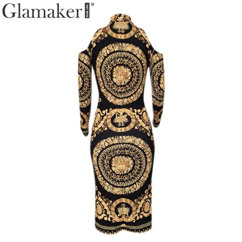 Glamaker с принтом пейсли Золотое сексуальное платье открытыми плечами женское