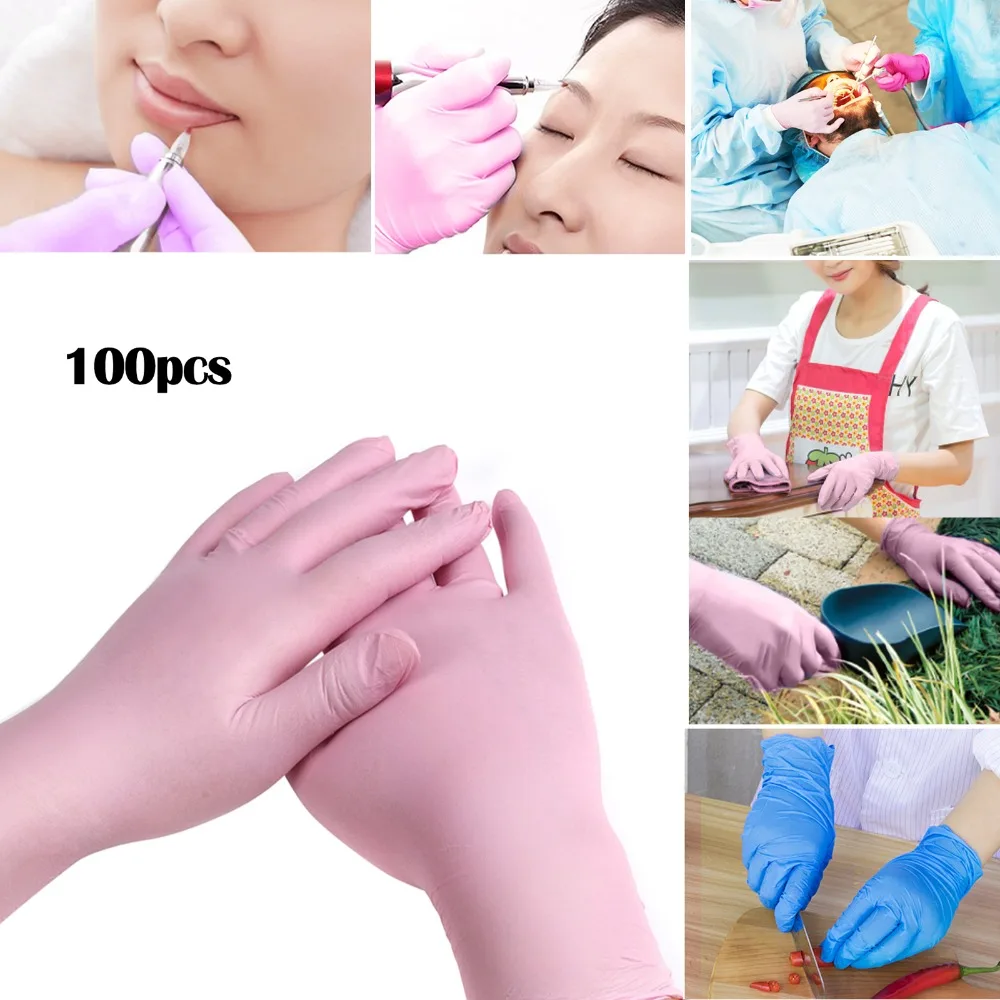 

M size Pink/Blue 100Pcs Disposable Glove Latex For Tattoo Body Art Food Glove Cleaning Gloves Anti-slip Acid/Alkali Rubber Glove