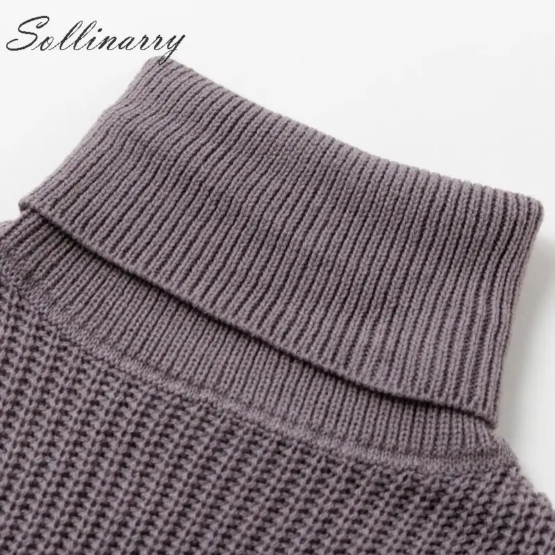 Sollinarry/фиолетовые вечерние свитера с высокой талией женское буфами вязанные