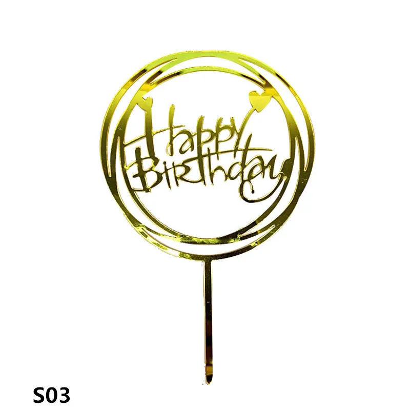 1PC Glitter Happy Birthday Cake Topper Acrylic Letter Gold Cake Top Flag Decoration for Baby Birthday Shower Party Cake decor - Цвет: S03