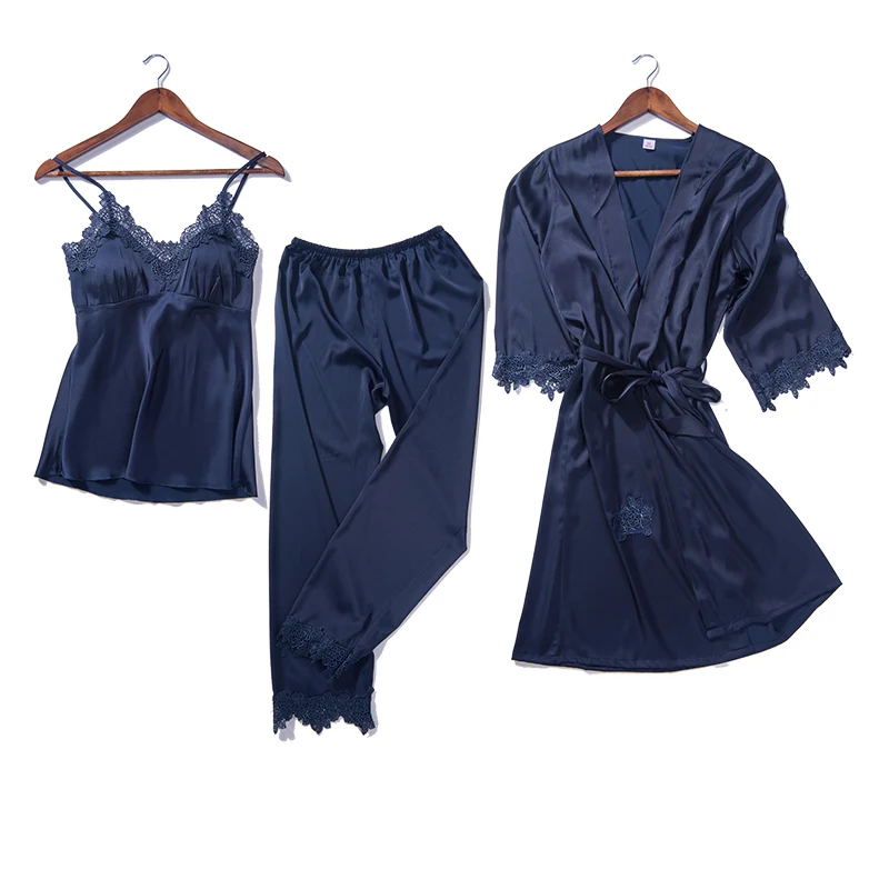 Пижама женская кружевная 3 шт. комплект нижнего белья платья Брюки для женщин
