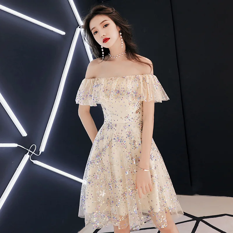 Элегантное короткое платье Ципао цвета шампанского с пайетками Vestidos брюки Чино