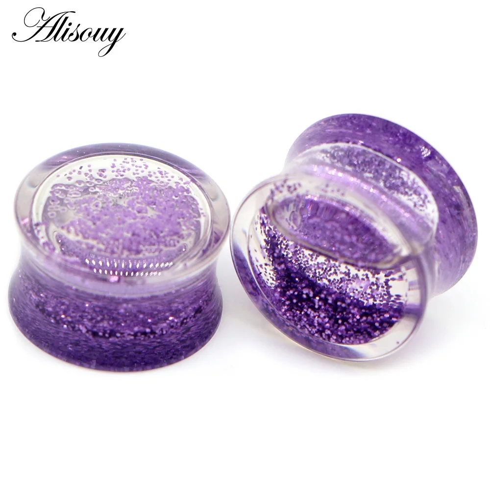 EM0308F Purple Alisouy 1 шт. Вилки и тоннелей жидкая красная и светятся в темноте акриловые туннельная плоть с ножными креплениями, штекер уха, пирсинг украшения для пирсинга - Окраска металла: EM0308F Purple