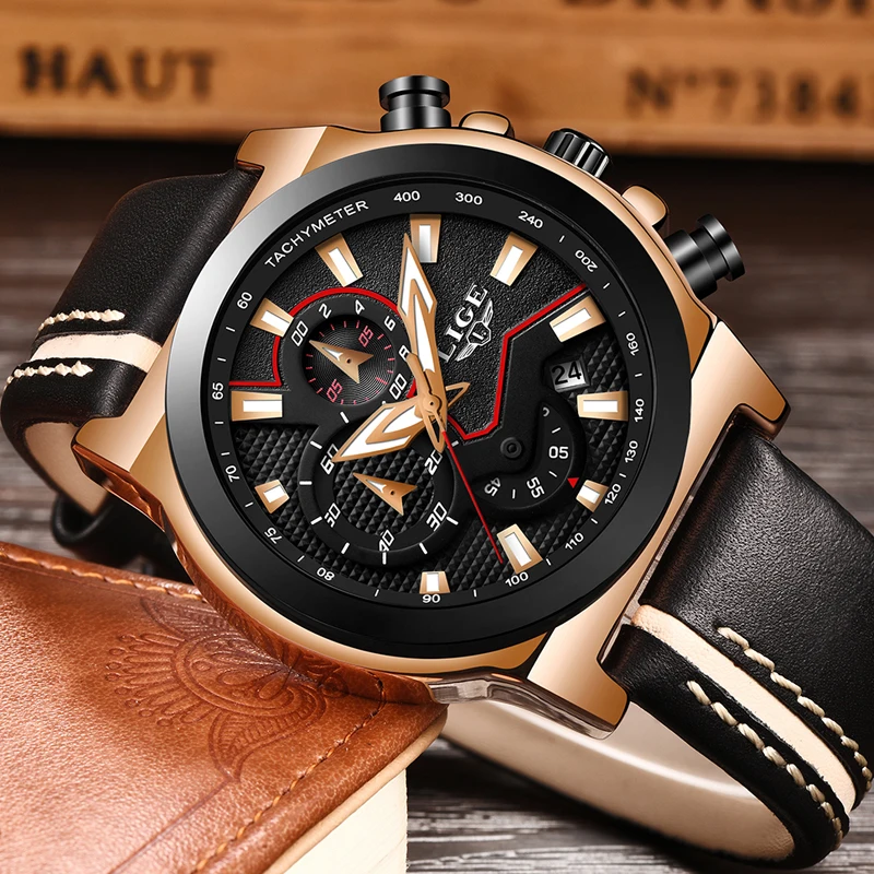 Новые часы Мужские люксовый бренд LIGE Хронограф спортивные высокого качества