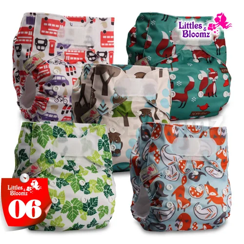[Littles и Bloomz] 5 шт./компл. Стандартный крюк-петля Многоразовые моющиеся пеленки, 5 подгузники/подгузники и 5 вставки из микроволокна в одном комплекте - Цвет: 06