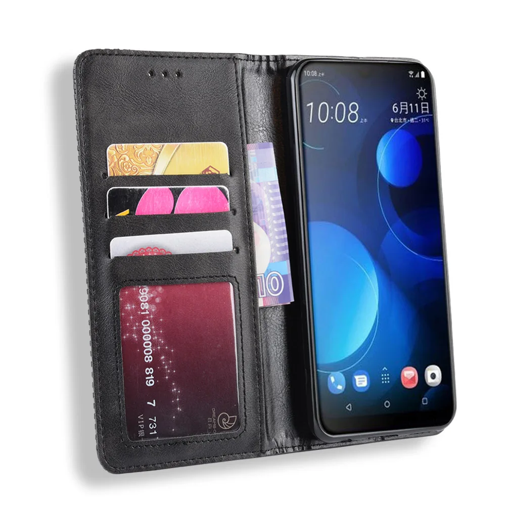 Чехол для HTC Desire 19 Plus кожаный чехол-книжка с магнитной застежкой в стиле ретро U19E