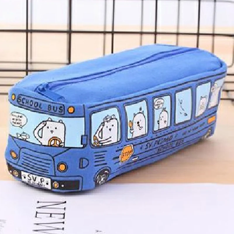 Creative Student Stationery Small Animal Bus Pencil Bag Bus Pencil Box Male And Female Canvas Large Capacity Pencil Case