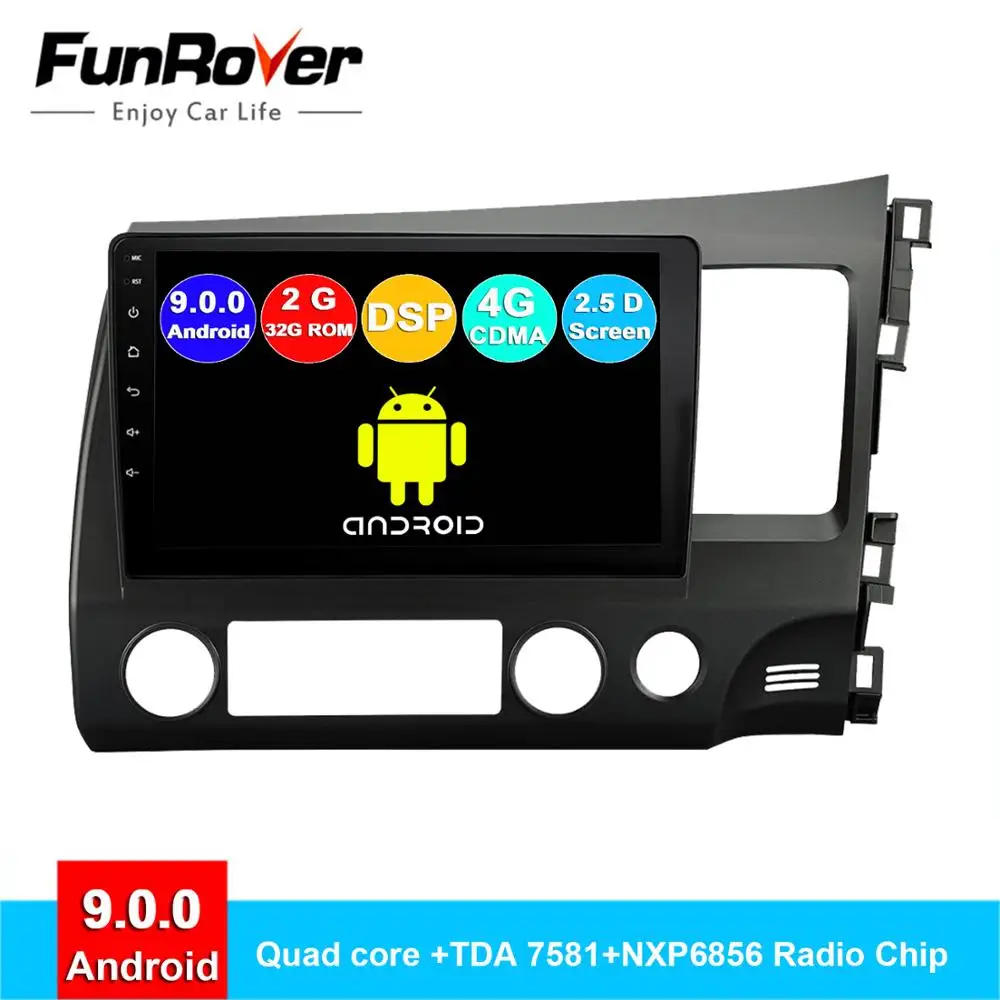 Автомобильный мультимедийный плеер FUNROVER android 9 0 2.5D + IPS dvd gps для Honda Civic 2006 2011 правый