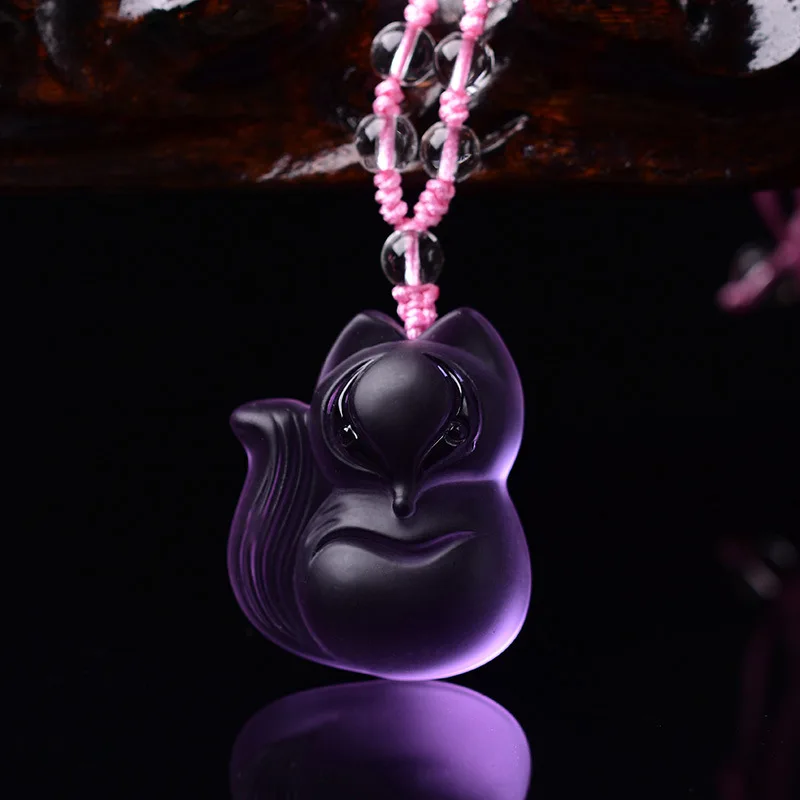 Природного кварца methyst кристалл резьба лиса Хранитель любовь животного волк