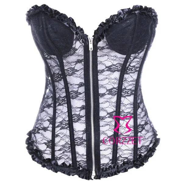 Корсет женский кружевной без бретелек с чашками пуш ап и молнией|zipper envelope|corset
