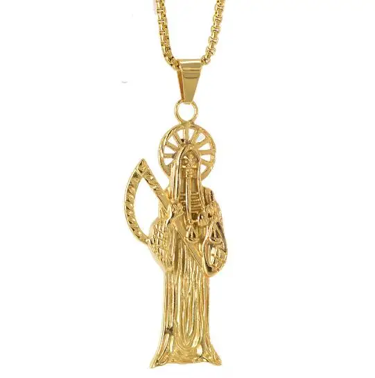 Очаровательное мужское ожерелье с подвеской Санта смерти из нержавеющей стали 3