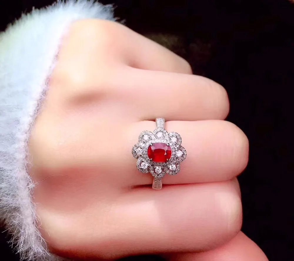 Ювелирные изделия Настоящее 18K Белое Золото 100% натуральный GRS1.02ct красный рубин