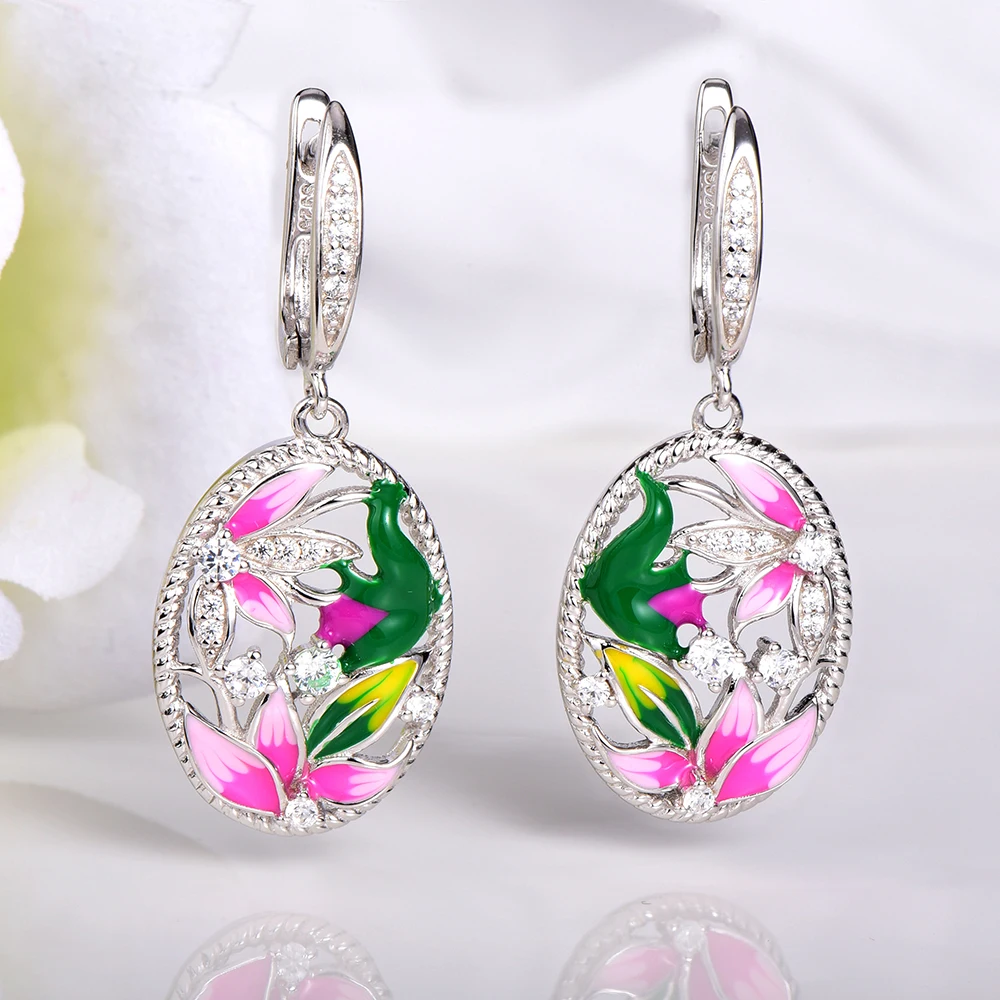 Женские серьги с эмалью RainMarch Boho серебряные из стерлингового серебра 925 пробы