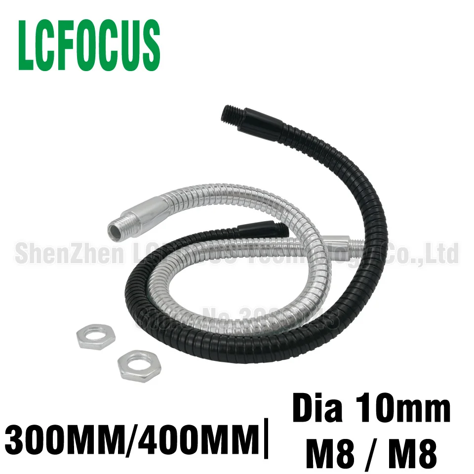 2pcs LED Gooseneck Dia 10mm led Flexible Holder M8+M8 300mm 400mm Desk Lamp Tooth Tube Sliver Iron Hose Universal Soft Metal