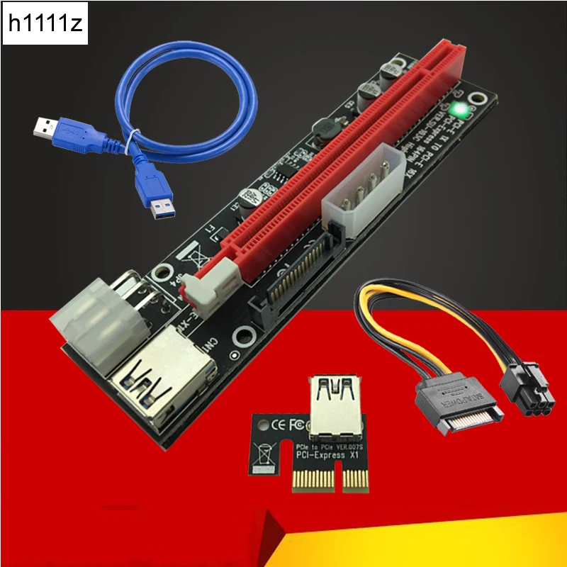 Адаптер питания для майнинга SATA 4-контактный 6Pin светодиодный USB 3 0 PCI-E 1x к 16x Riser