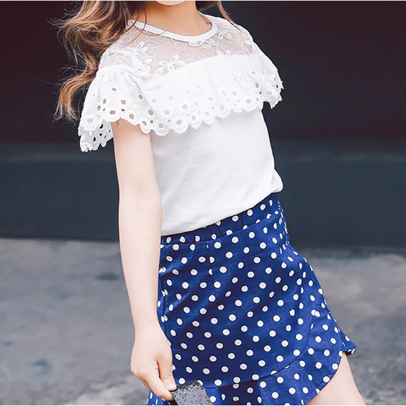 Детская одежда 2017 летняя детская набор Обувь для девочек Кружевная футболка +