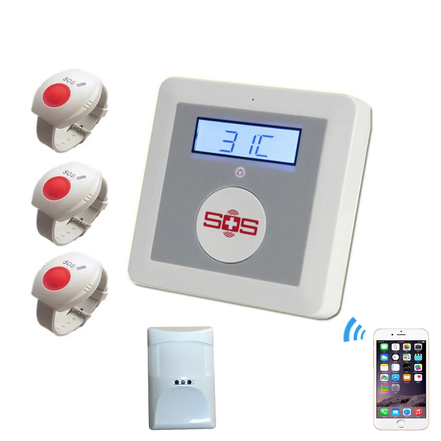 Kit 3 GSM SOS для пожилых людей, для пожилых людей, система сигнализации, панель, приложение, SMS, пульт дистанционного управления с датчиком движения PIR, SOS, аварийная тревожная кнопка - Цвет: Kit 3