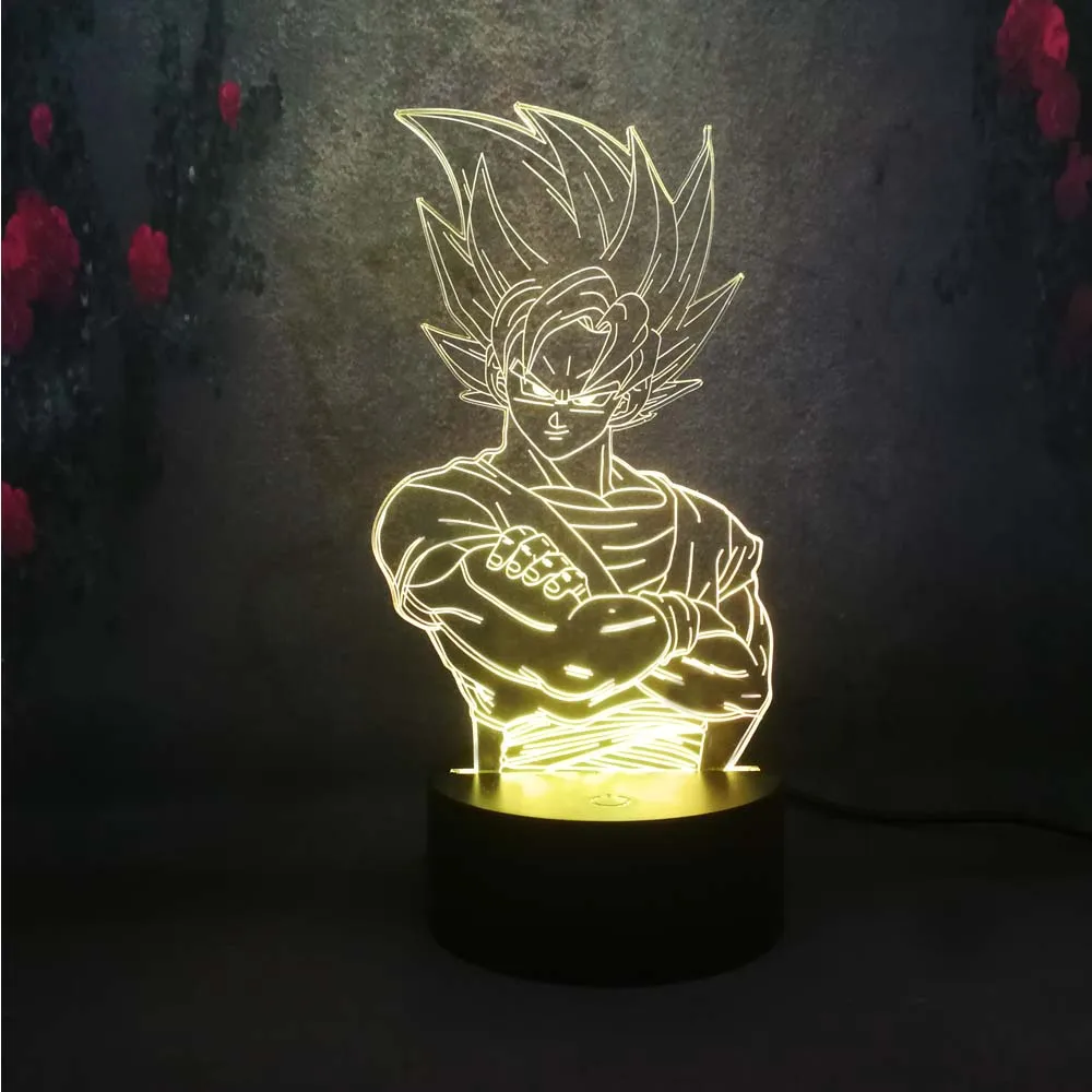 Красивая настольная лампа Dragon Ball Goku с 3D USB зарядкой светодиодная разноцветная для
