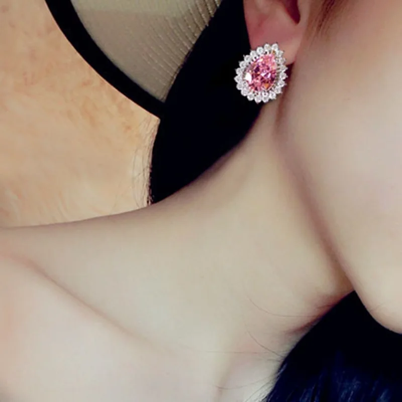 Модные Розовые циркониевые серьги-гвоздики в форме сердца с бантом и цветком камелии, серьги-каффы из серебра 925 пробы, женские свадебные ювелирные изделия