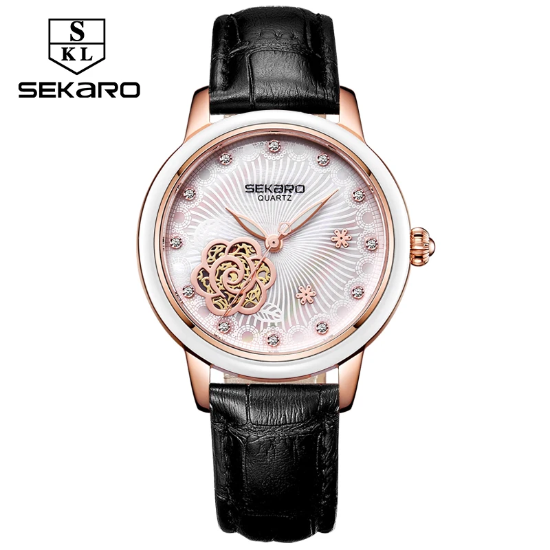 Sekaro 2019 женские роскошные Брендовые часы модные наручные с цветком Montre Femme