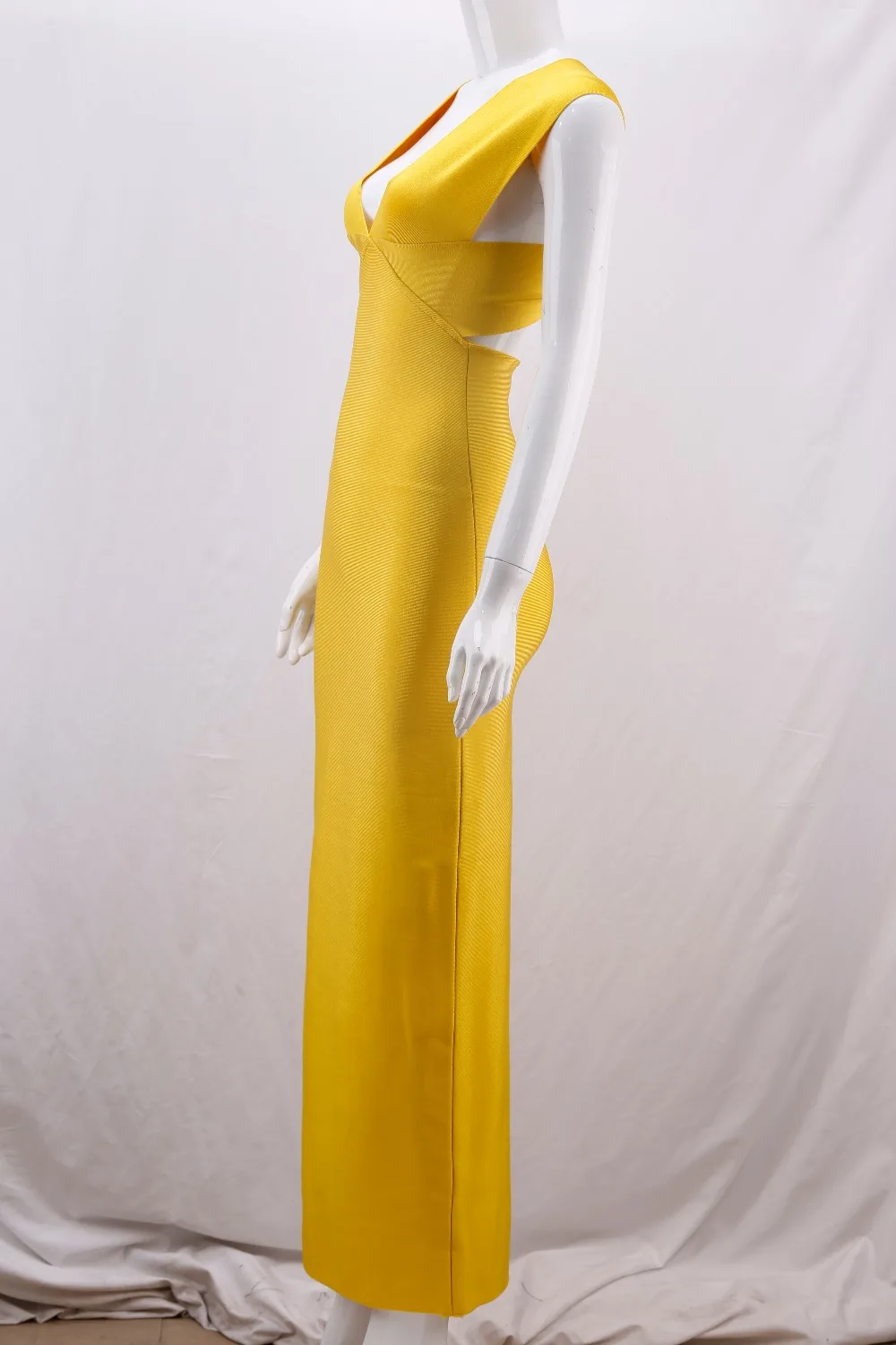 New ladies sexy bandage deep V top quality yellow sleeveless ankle dress cocktail party wholesale and retail B20 | Женская одежда