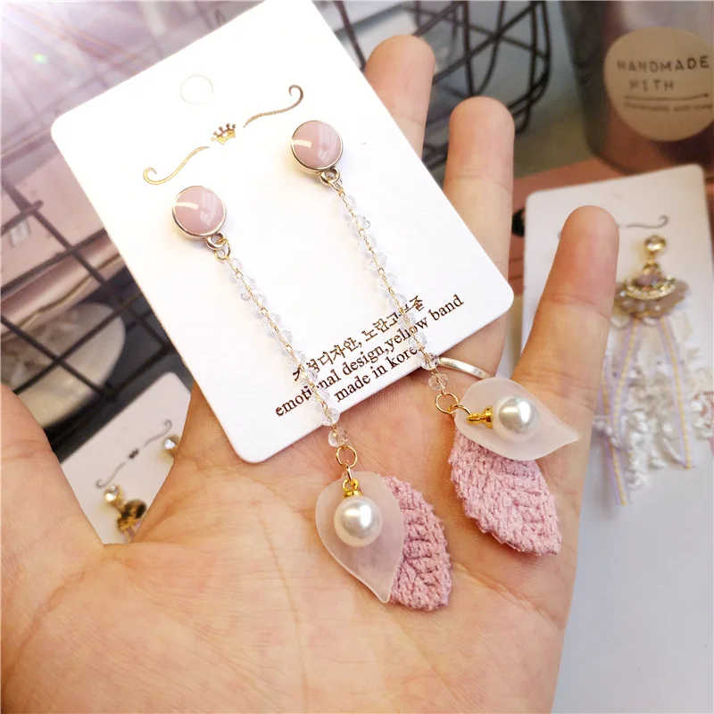 Женские корейские висячие серьги Kawaii милые розовые и фиолетовые длинные летние