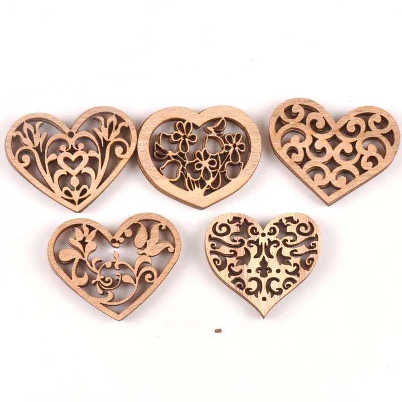 

10pcs Unfinished Mixed Carved Heart Wooden Scrapbooking Crafts For Handmade DIY Handcraft Wood Slices Home Decoration m1842