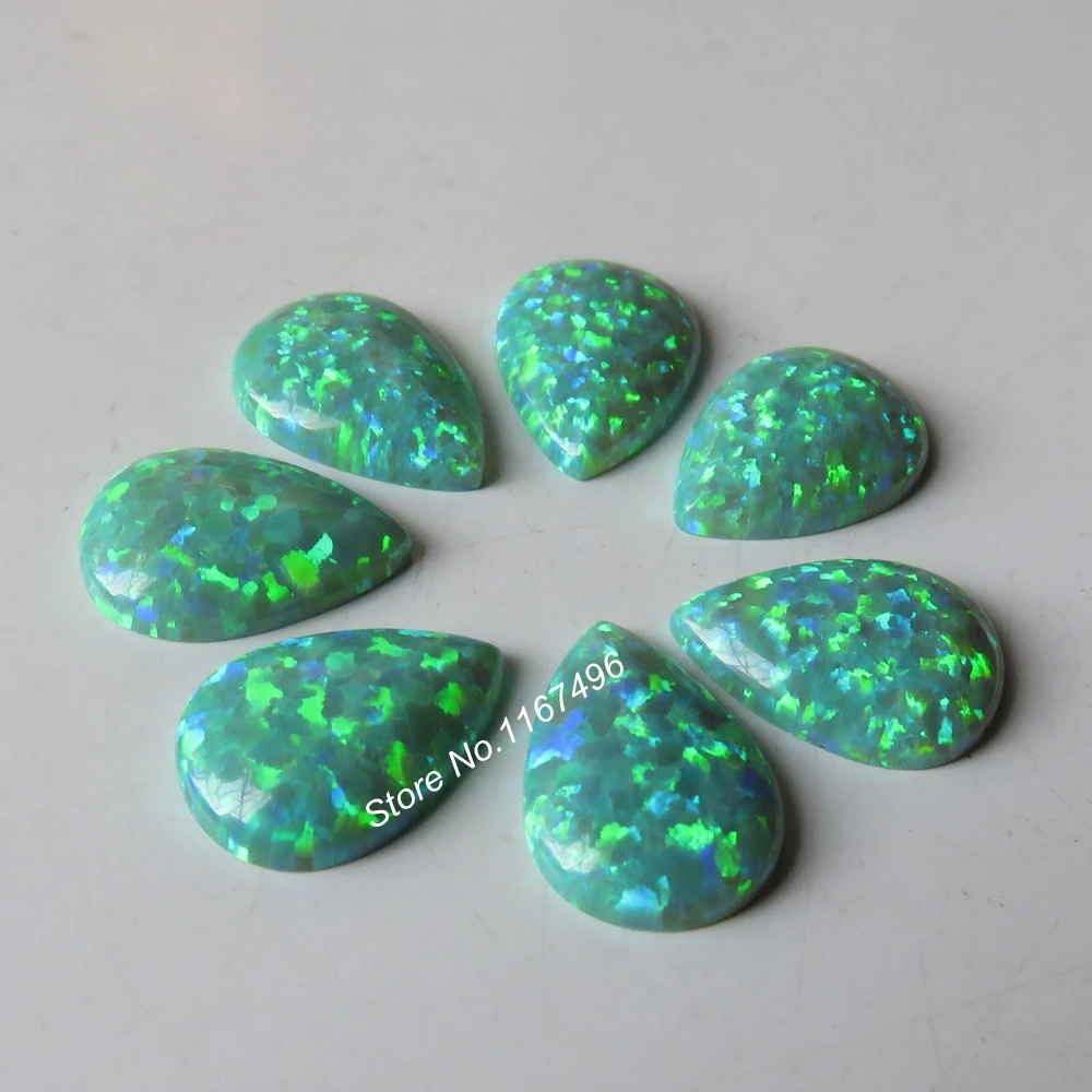 

50pcs/lot OP11 Kiwi Green 10x14mm Pear Opal ,Synthetic Pear Cabochon Opal Stone for Jewelry