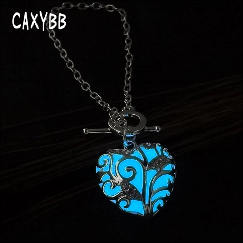 Caxybb оптовая продажа светящееся ожерелье с полым сердцем модное серебряное