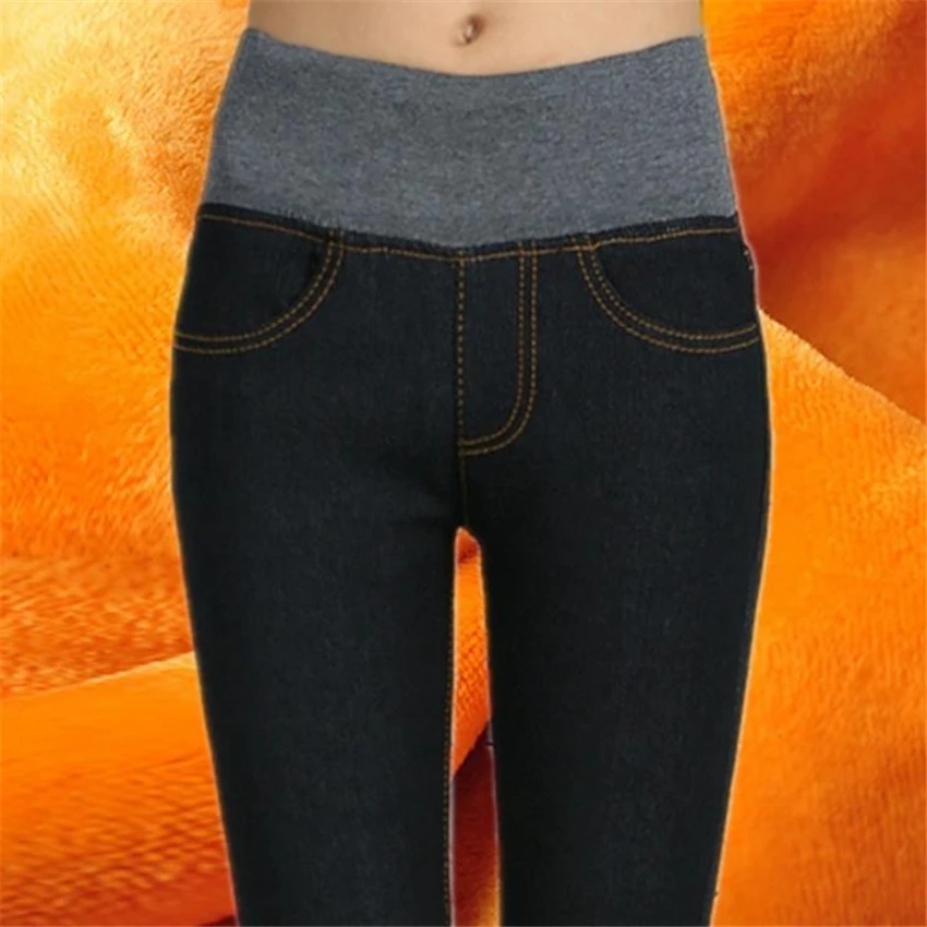 

2018 Winter Warm Jeans For Women Thick Pants Female Stretch Elastic Fashion High Waist Jeans Femme Denim Skinny Denim Trousers