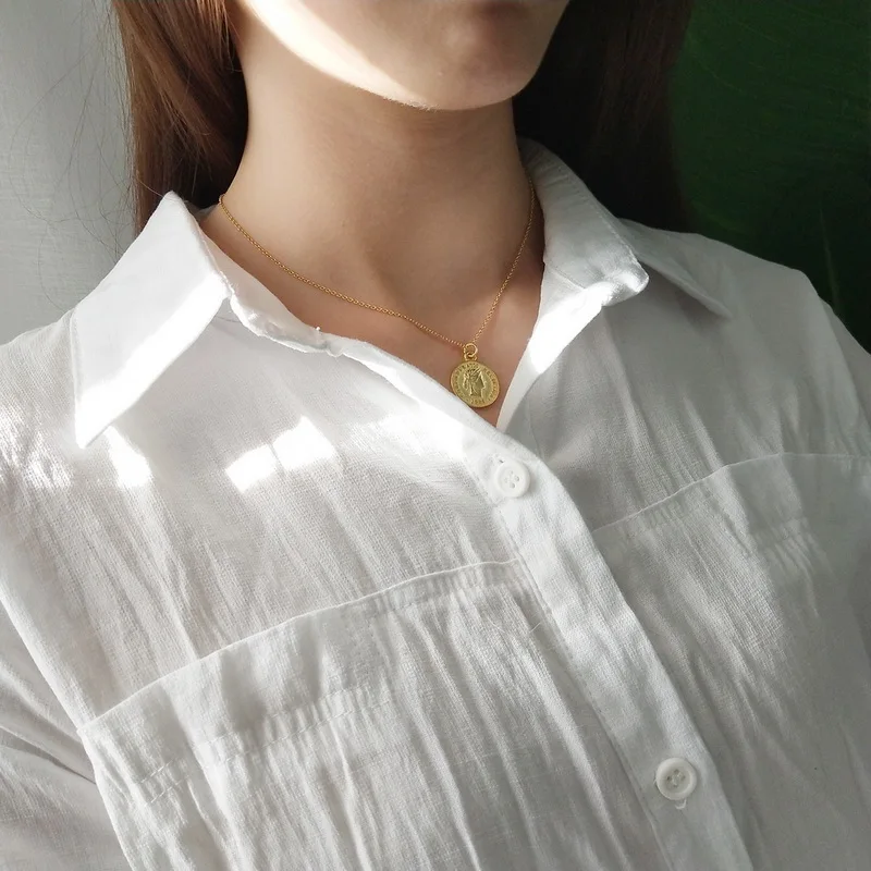 TOTALALLY New Hot Gold Color Round Fashion Portrait Coin Necklace For Women Trendy Dollar Pendant Real S925 Silver | Украшения и