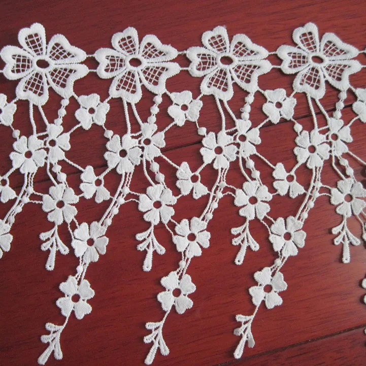 

15Yards Flower Applique Embroidered Lace Edge Ribbon Trim Tassel DIY Wedding Sewing Craft White Fringe Trims