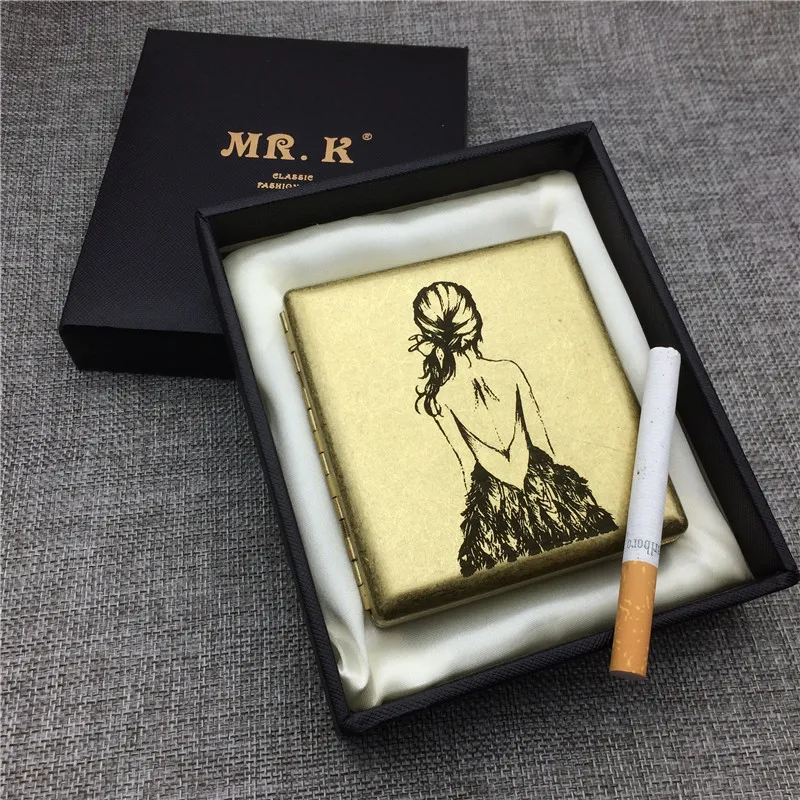 M R.K HN207 девушка задняя желтая металлическая портативная 20 портсигар латунная