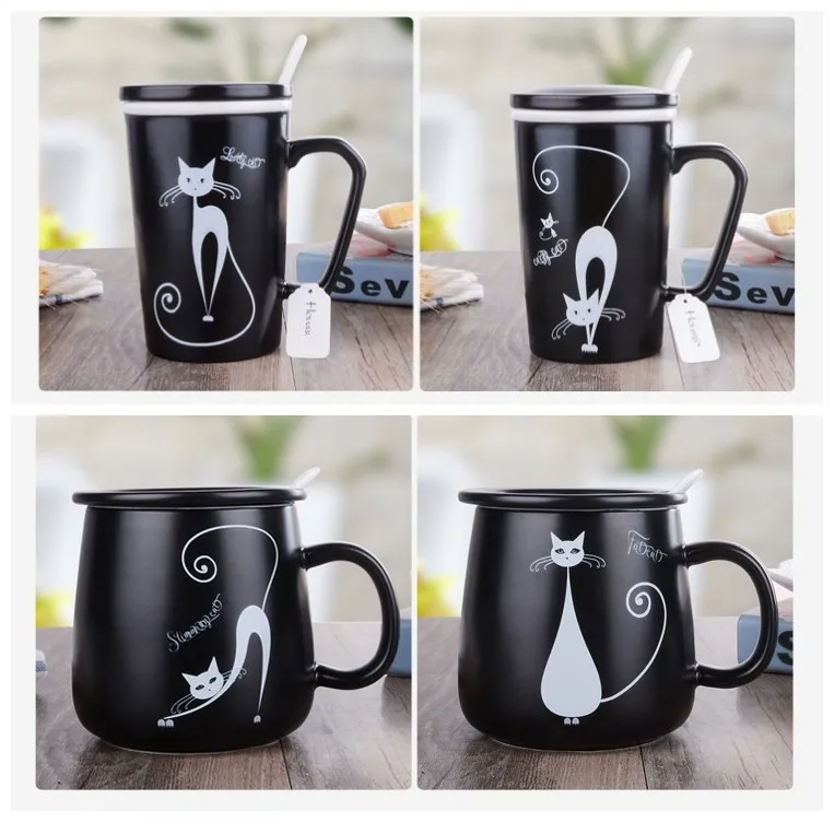 Кошка кружка креативные керамические чашки Простые индивидуальные кофейные чашки крышки и ложки