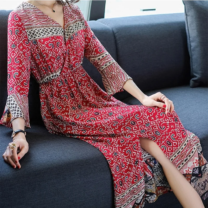 

Summer New Fashion women's dresses,bohemian chiffon dress print long beach dress Free shipping HSR8312