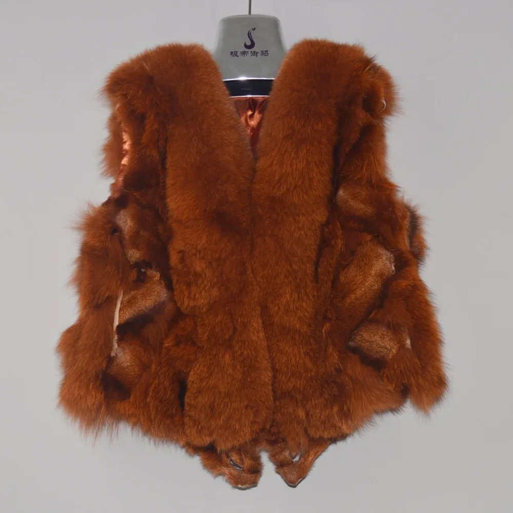 Женский жилет из натурального Лисьего меха модный утепленный 100% лисы куртка без