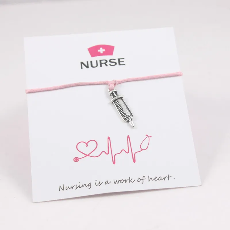 Модный шприц Шарм восковой шнур браслеты желаний с карточкой регулируемые шармы