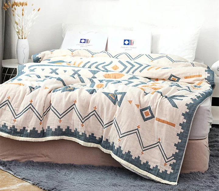 Blue Geometry Детское одеяло 150*200 см, муслиновое, хлопковое, 4 слоя, для взрослых, кондиционер, покрывало, детское осеннее плотное спальное постельное белье - Цвет: Blue Geometry