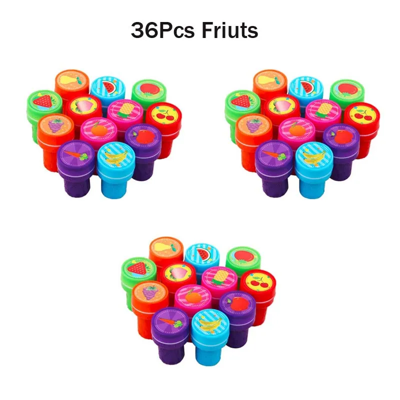 36Pcs Fruits 36 шт самозаправляемые чернильные штампы для детей на день рождения сувениры для призы на день рождения подарок игрушки для мальчиков и девочек Рождественский подарок мешок наполнители для пиньяты - Цвет: 36Pcs Fruits