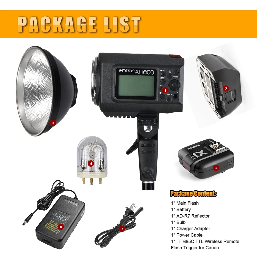 Godox AD600 High Power 600Ws TTL HSS Outdoor Flash with 2.4G X System + X1C Wireless Remote Trigger for Canon | Электроника
