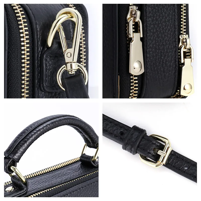 

PNDME fashion ladies genuine leather handbag black small square bag shoulder bag for Women's cowhide female bags luxury bag