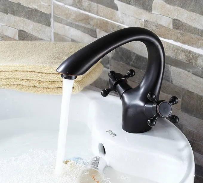 Black Oil Rubbed Antique Brass Cross Handle Single Hole Bathroom Vessel Sink Basin Faucet Mixer Water Taps anf071 | Обустройство дома
