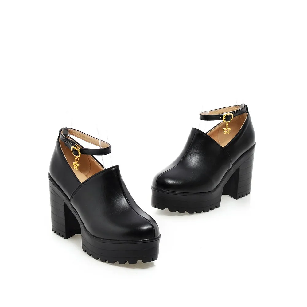 Женские туфли лодочки на платформе с круглым носком высоком каблуке|women high heel